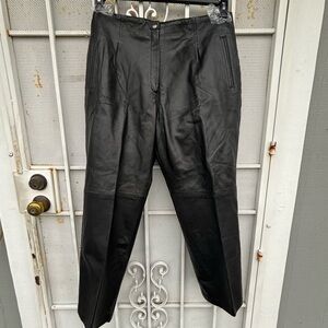 Cerrucci 16 women Black leather pants W36XL28 zip/snap 2 pockets motorcycle
